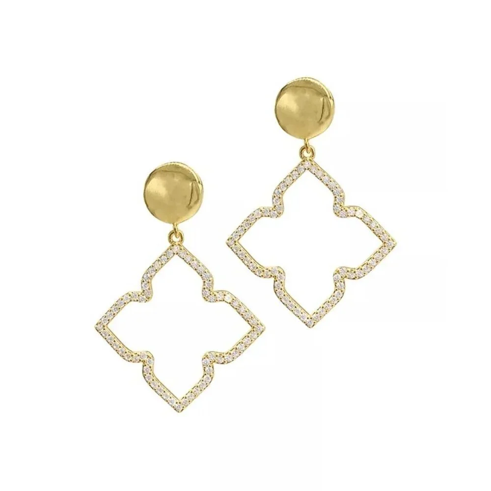 NWT Adornia 14K Gold Plated 4 Point Flower Swarovski Crystal Drop Dangle Earring